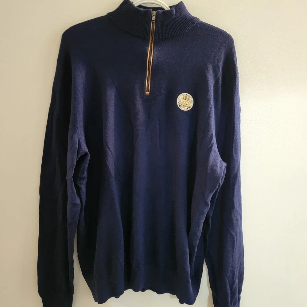 Polo Ralph Lauren Golf Sweater Men's Size Large Blue Merino‎ Wool PGA 1/4 Zip
